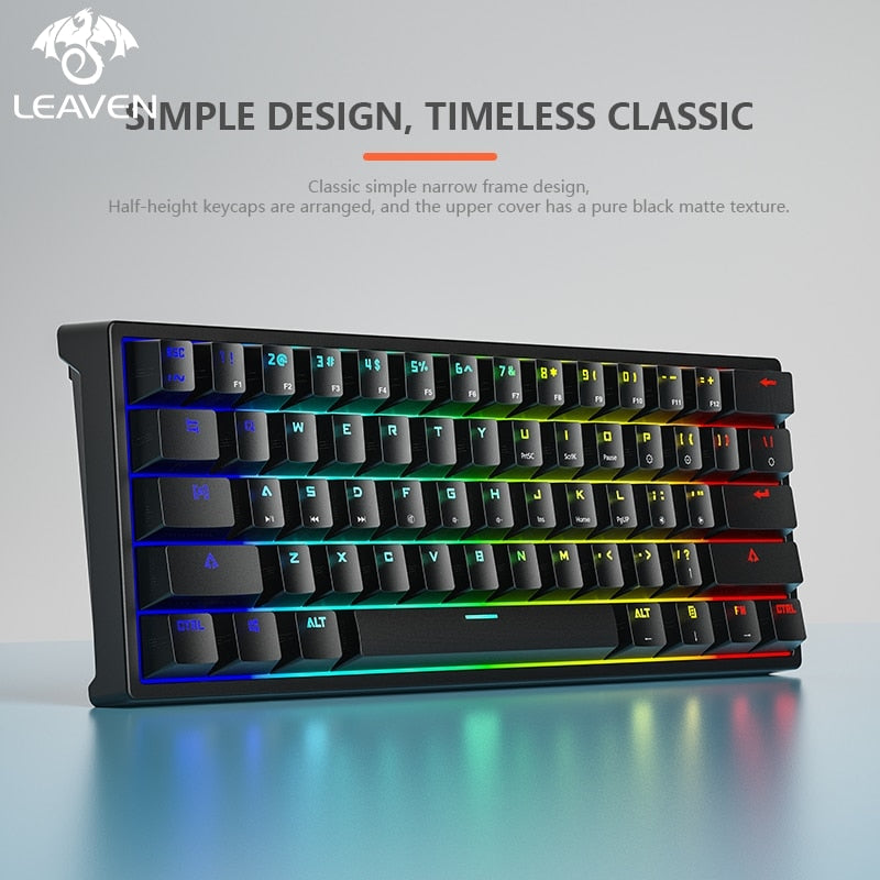 LEAVEN K620 Wired Mechanical Keyboard - 61 Keys with RGB Lights, Green Axis - Gamers' Paradise