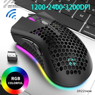 BM600 Honeycomb Rechargeable Gaming Mouse - USB 2.4G Wireless with RGB Light